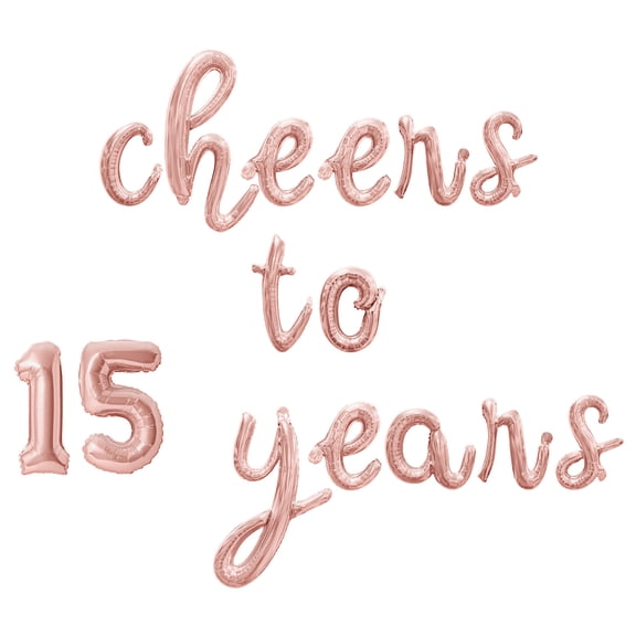 Cursive Script Letter Balloons - CHEERS TO 15 YEARS 16" Inch Alphabet Letters Foil Mylar Balloon 15th Birthday or Anniversary Party Banner (Rose Gold)