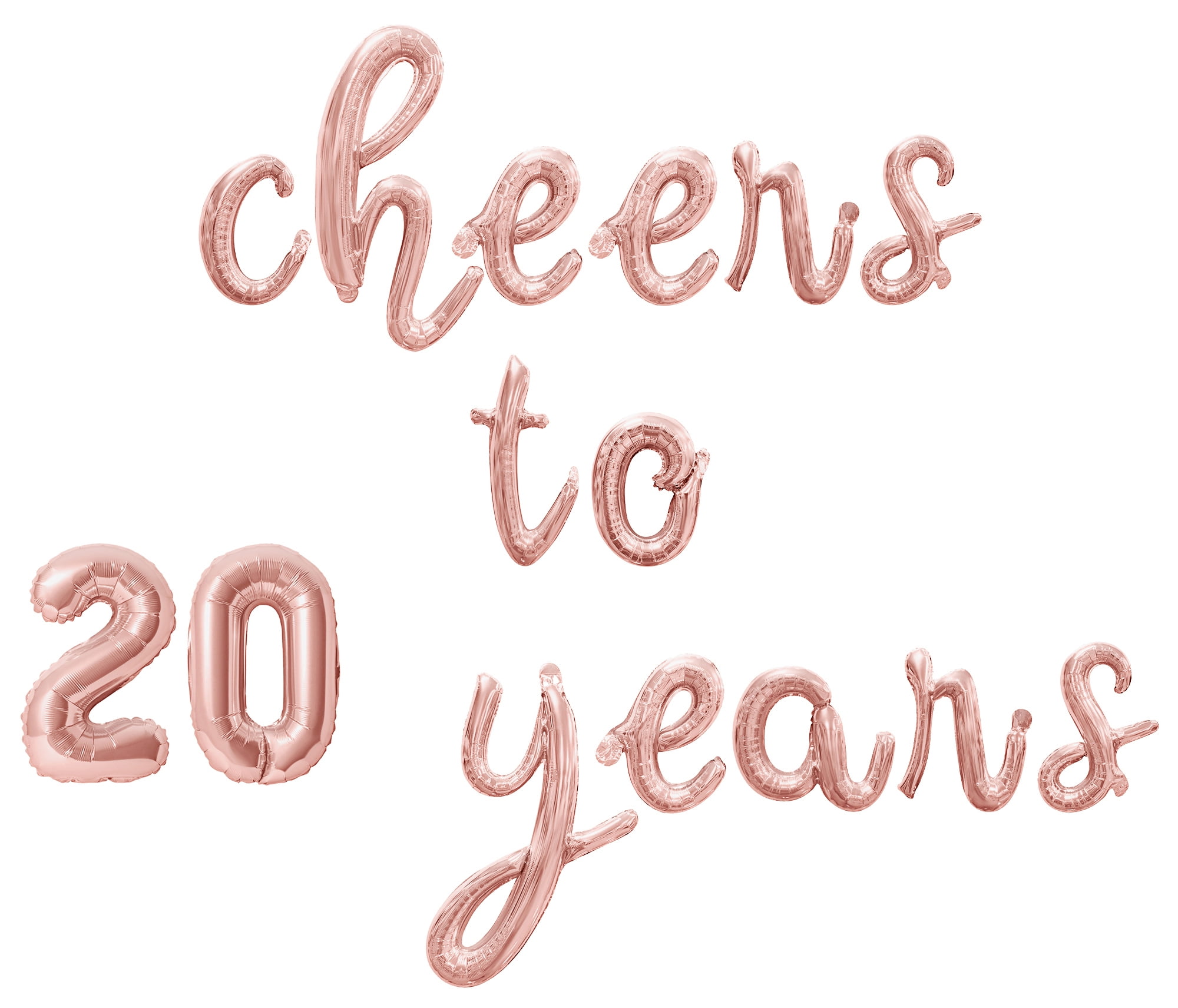 Cursive Script Letter Balloons - CHEERS TO 20 YEARS 16" Inch Alphabet Letters Foil Mylar Balloon 20th Birthday or Anniversary Party Banner (Rose Gold)