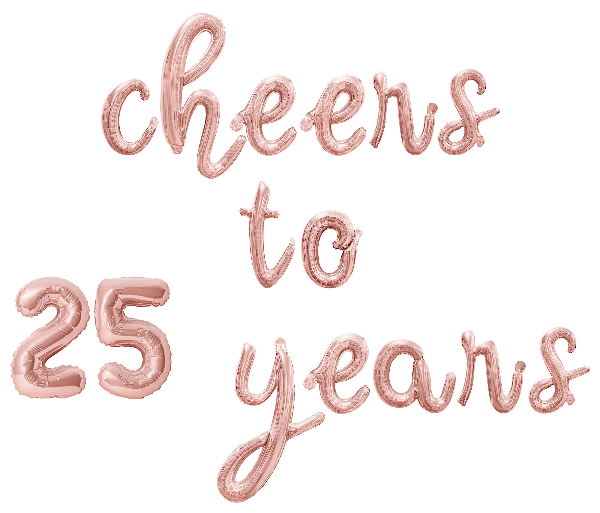 Cursive Script Letter Balloons - CHEERS TO 25 YEARS 16" Inch Alphabet Letters Foil Mylar Balloon 25th Birthday or Anniversary Party Banner (Rose Gold)