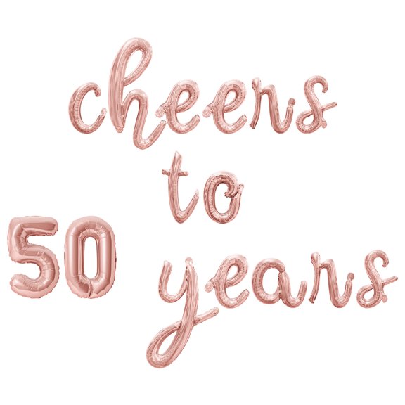 Cursive Script Letter Balloons - CHEERS TO 50 YEARS 16" Inch Alphabet Letters Foil Mylar Balloon 50th Birthday or Anniversary Party Banner (Rose Gold)