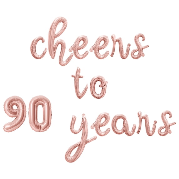 Cursive Script Letter Balloons - CHEERS TO 90 YEARS 16" Inch Alphabet Letters Foil Mylar Balloon 90th Birthday or Anniversary Party Banner (Rose Gold)