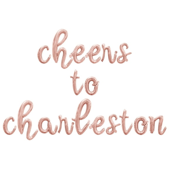 Cursive Script Letter Balloons - CHEERS TO CHARLESTON 16" Inch Alphabet Letters Foil Mylar Balloon Engagement Party, Bridal Shower or Wedding Party Banner (Rose Gold)