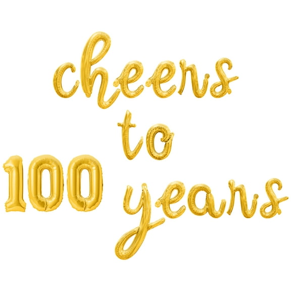Cursive Script Letter Balloons - CHEERS TO 100 YEARS 16" Inch Alphabet Letters Foil Mylar Balloon 100th Birthday or Anniversary Party Banner (Gold)