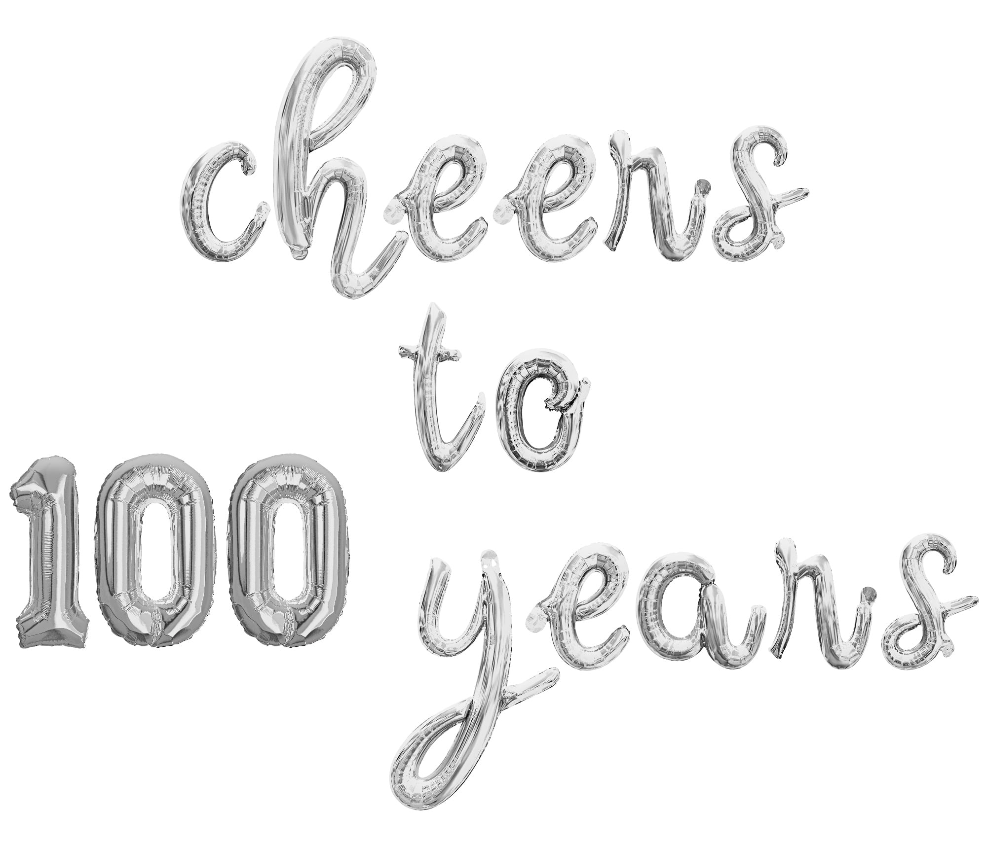 Cursive Script Letter Balloons - CHEERS TO 100 YEARS 16" Inch Alphabet Letters Foil Mylar Balloon 100th Birthday or Anniversary Party Banner (Silver)