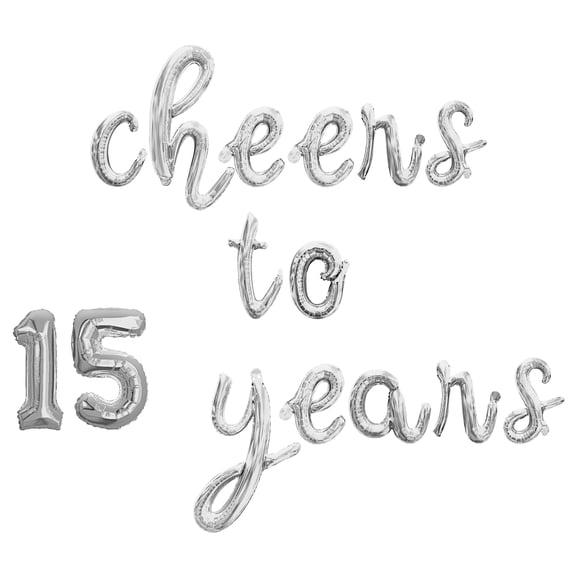 Cursive Script Letter Balloons - CHEERS TO 15 YEARS 16" Inch Alphabet Letters Foil Mylar Balloon 15th Birthday or Anniversary Party Banner (Silver)