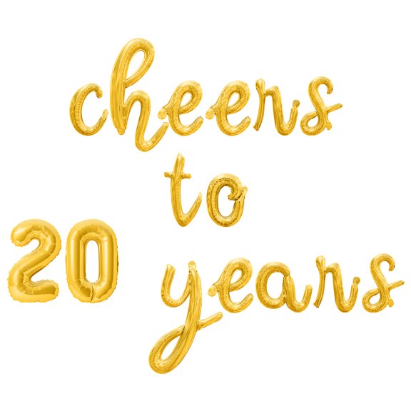 Cursive Script Letter Balloons - CHEERS TO 20 YEARS 16" Inch Alphabet Letters Foil Mylar Balloon 20th Birthday or Anniversary Party Banner (Gold)