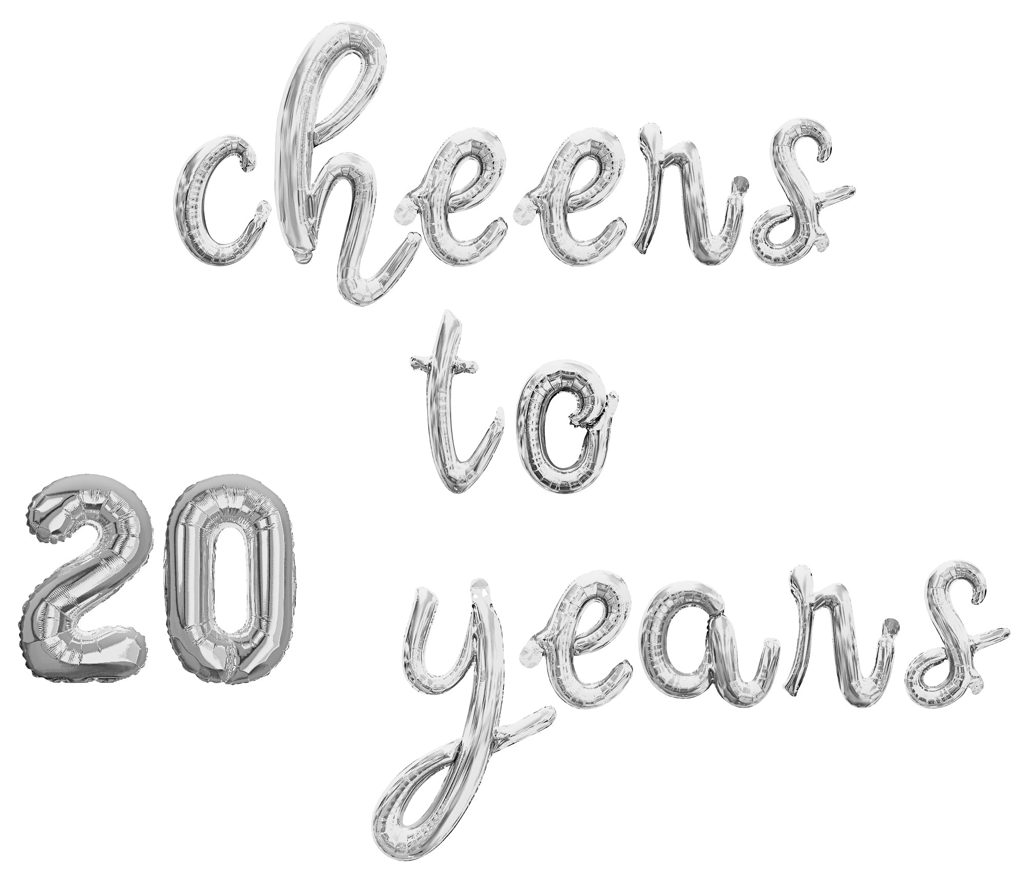 Cursive Script Letter Balloons - CHEERS TO 20 YEARS 16" Inch Alphabet Letters Foil Mylar Balloon 20th Birthday or Anniversary Party Banner (Silver)