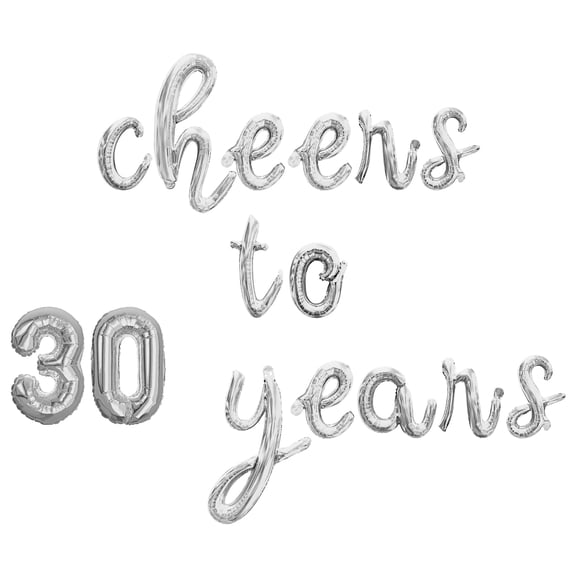 Cursive Script Letter Balloons - CHEERS TO 30 YEARS 16" Inch Alphabet Letters Foil Mylar Balloon 30th Birthday or Anniversary Party Banner (Silver)