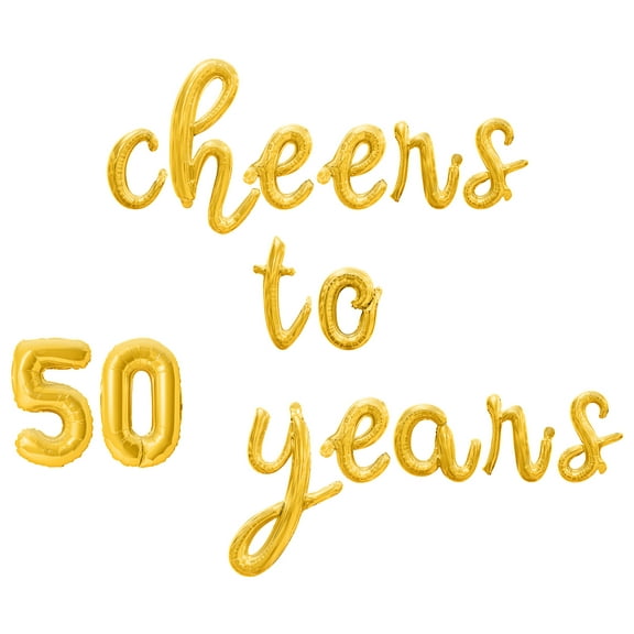 Cursive Script Letter Balloons - CHEERS TO 50 YEARS 16" Inch Alphabet Letters Foil Mylar Balloon 50th Birthday or Anniversary Party Banner (Gold)
