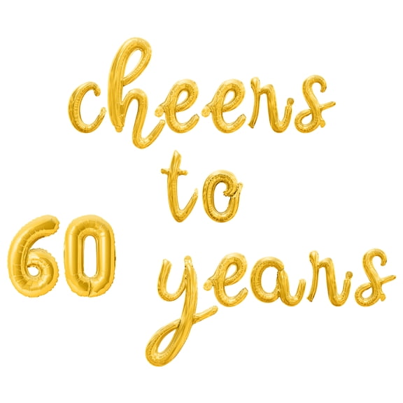 Cursive Script Letter Balloons - CHEERS TO 60 YEARS 16" Inch Alphabet Letters Foil Mylar Balloon 60th Birthday or Anniversary Party Banner (Gold)
