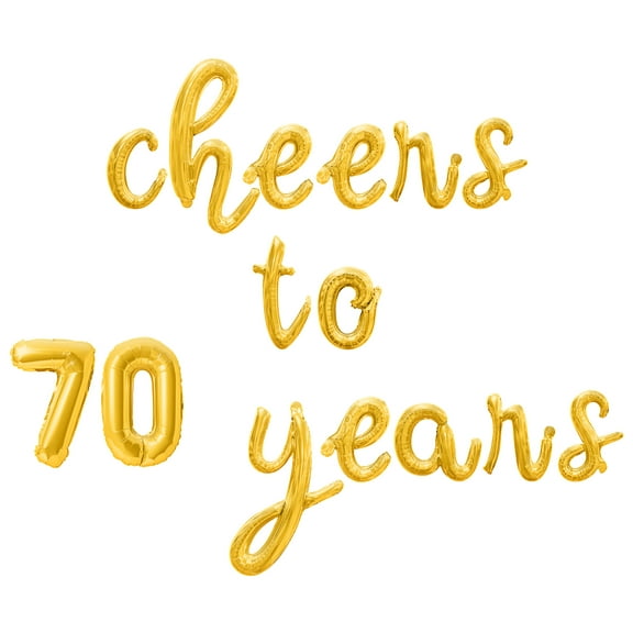 Cursive Script Letter Balloons - CHEERS TO 70 YEARS 16" Inch Alphabet Letters Foil Mylar Balloon 70th Birthday or Anniversary Party Banner (Gold)
