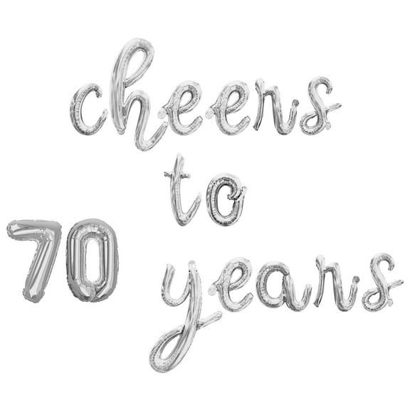 Cursive Script Letter Balloons - CHEERS TO 70 YEARS 16" Inch Alphabet Letters Foil Mylar Balloon 70th Birthday or Anniversary Party Banner (Silver)