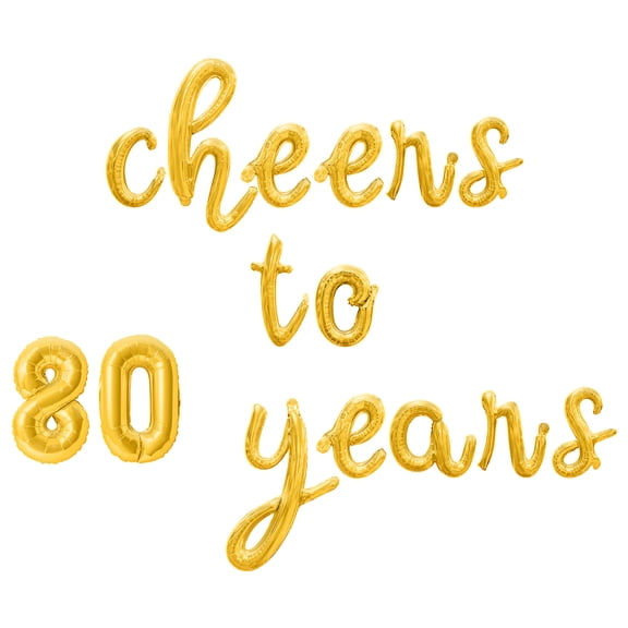 Cursive Script Letter Balloons - CHEERS TO 80 YEARS 16" Inch Alphabet Letters Foil Mylar Balloon 80th Birthday or Anniversary Party Banner (Gold)