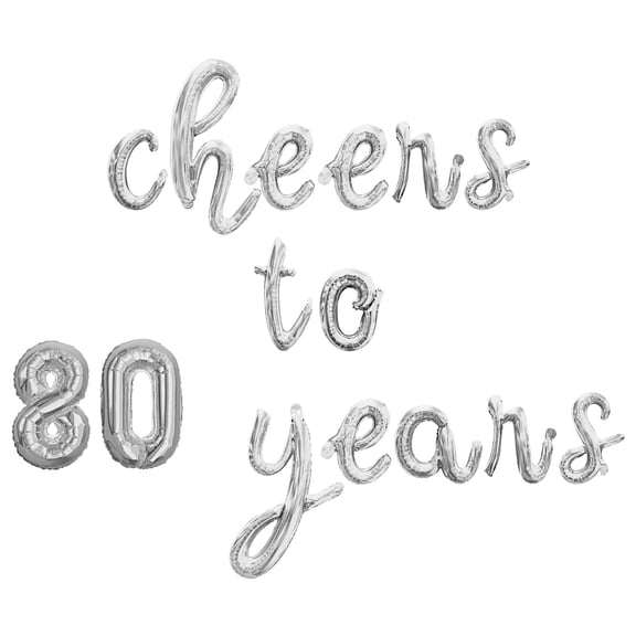 Cursive Script Letter Balloons - CHEERS TO 80 YEARS 16" Inch Alphabet Letters Foil Mylar Balloon 80th Birthday or Anniversary Party Banner (Silver)