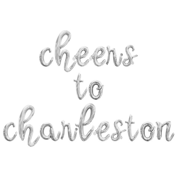 Cursive Script Letter Balloons - CHEERS TO CHARLESTON 16" Inch Alphabet Letters Foil Mylar Balloon Engagement Party, Bridal Shower or Wedding Party Banner (Silver)
