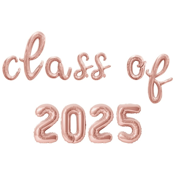 Cursive Script Letter Balloons - CLASS OF 2025 16" Inch Alphabet Letters Foil Mylar Balloon Graduation Party Banner (Rose Gold)