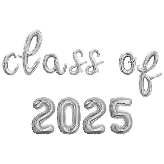 Cursive Script Letter Balloons - CLASS OF 2025 16" Inch Alphabet Letters Foil Mylar Balloon Graduation Party Banner (Silver)