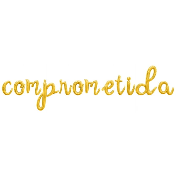 Cursive Script Letter Balloons - COMPROMETIDA 16" Inch Alphabet Letters Foil Mylar Balloon Engagement Party Banner (Gold)