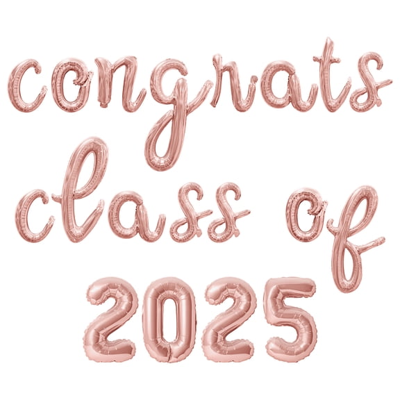Cursive Script Letter Balloons - CONGRATS CLASS OF 2025 16" Inch Alphabet Letters Foil Mylar Balloon Graduation Party Banner (Rose Gold)