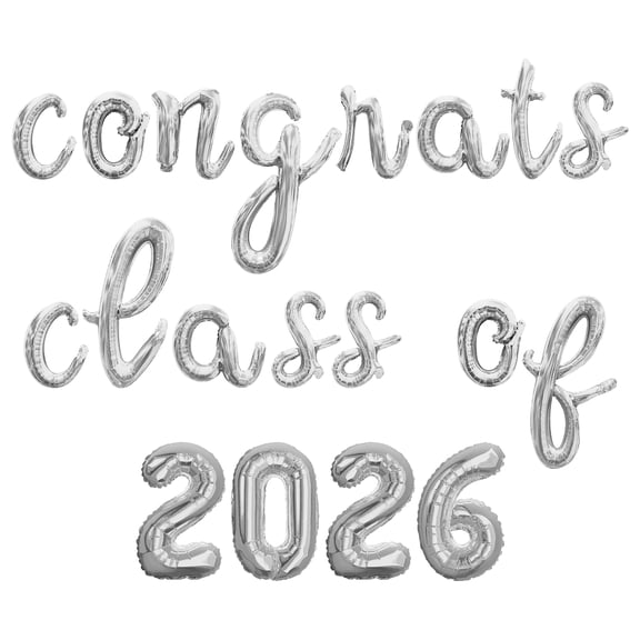 Cursive Script Letter Balloons - CONGRATS CLASS OF 2026 16" Inch Alphabet Letters Foil Mylar Balloon Graduation Party Banner (Silver)