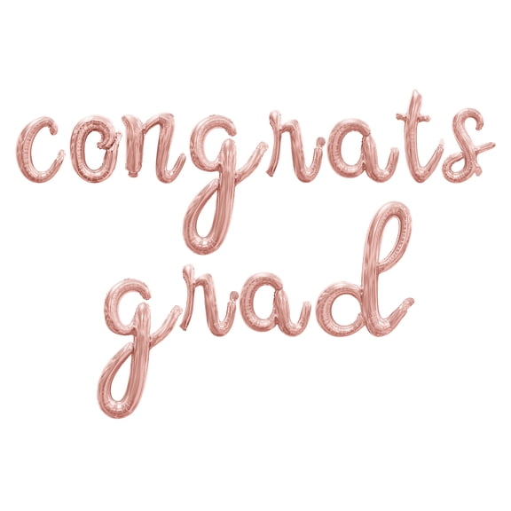 Cursive Script Letter Balloons - CONGRATS GRAD 16" Inch Alphabet Letters Foil Mylar Balloon Graduation Party Banner (Rose Gold)