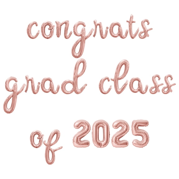 Cursive Script Letter Balloons - CONGRATS GRAD CLASS OF 2025 16" Inch Alphabet Letters Foil Mylar Balloon Graduation Party Banner (Rose Gold)