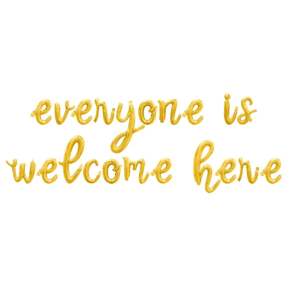 Cursive Script Letter Balloons - EVERYONE IS WELCOME HERE 16" Inch Alphabet Letters Foil Mylar Balloon Pride Day Party Banner (Gold)