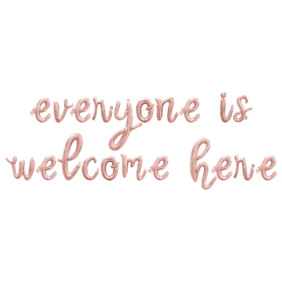 Cursive Script Letter Balloons - EVERYONE IS WELCOME HERE 16" Inch Alphabet Letters Foil Mylar Balloon Pride Day Party Banner (Rose Gold)