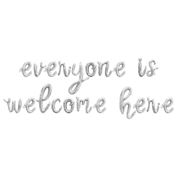 Cursive Script Letter Balloons - EVERYONE IS WELCOME HERE 16" Inch Alphabet Letters Foil Mylar Balloon Pride Day Party Banner (Silver)