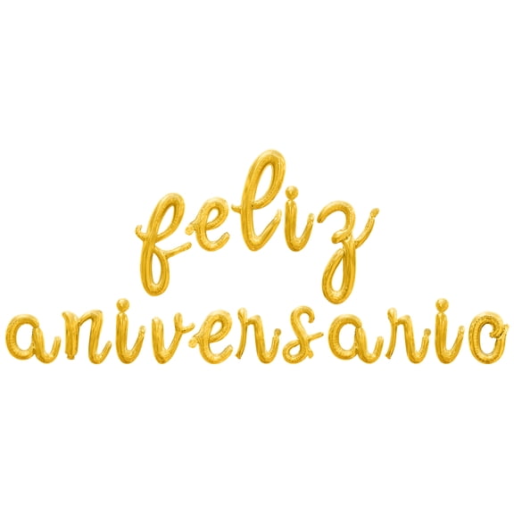 Cursive Script Letter Balloons - FELIZ ANIVERSARIO 16" Inch Alphabet Letters Foil Mylar Balloon Anniversary Party Banner (Gold)