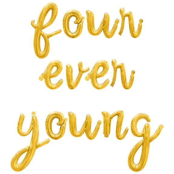 Cursive Script Letter Balloons - FOUR EVER YOUNG 16" Inch Alphabet Letters Foil Mylar Balloon Bat Mitzvah Party Banner (Gold)