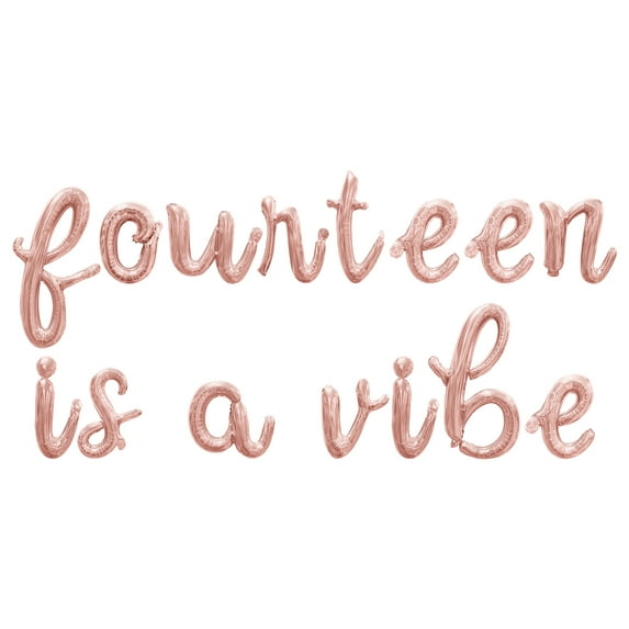 Cursive Script Letter Balloons - FOURTEEN IS A VIBE 16" Inch Alphabet Letters Foil Mylar Balloon 14th Birthday Party Banner (Rose Gold)