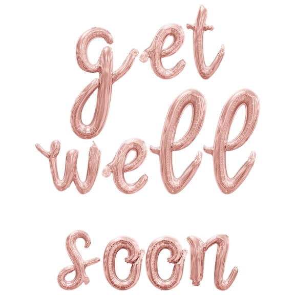 Cursive Script Letter Balloons - GET WELL SOON 16" Inch Alphabet Letters Foil Mylar Balloon Get Well Soon Party Banner (Rose Gold)