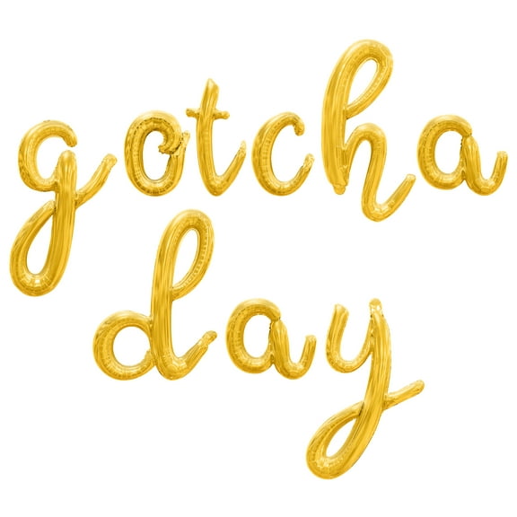 Cursive Script Letter Balloons - GOTCHA DAY 16" Inch Alphabet Letters Foil Mylar Balloon Adoption Day Party Banner (Gold)