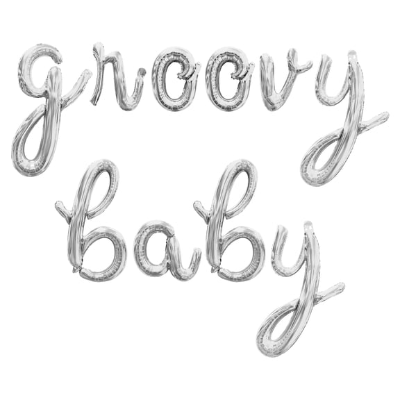 Cursive Script Letter Balloons - GROOVY BABY 16" Inch Alphabet Letters Foil Mylar Balloon Birthday Party Banner (Silver)
