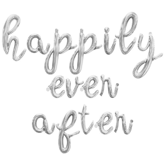 Cursive Script Letter Balloons - HAPPILY EVER AFTER 16" Inch Alphabet Letters Foil Mylar Balloon Engagement Party Banner (Silver)
