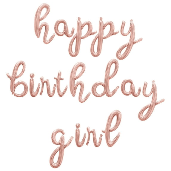 Cursive Script Letter Balloons - HAPPY BIRTHDAY GIRL 16" Inch Alphabet Letters Foil Mylar Balloon Birthday Party Banner (Rose Gold)