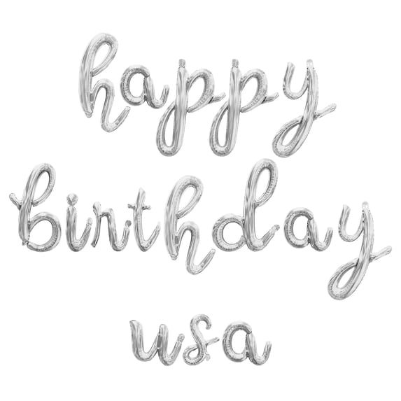 Cursive Script Letter Balloons - HAPPY BIRTHDAY USA 16" Inch Alphabet Letters Foil Mylar Balloon July 4th Party Banner (Silver)