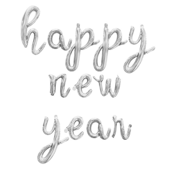 Cursive Script Letter Balloons - HAPPY NEW YEAR 16" Inch Alphabet Letters Foil Mylar Balloon New Year Party Banner (Silver)