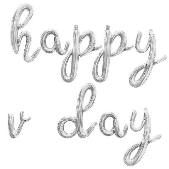 Cursive Script Letter Balloons - HAPPY V DAY 16" Inch Alphabet Letters Foil Mylar Balloon Valentines Day Party Banner (Silver)