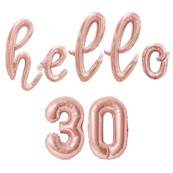 Cursive Script Letter Balloons - HELLO 30 16" Inch Alphabet Letters Foil Mylar Balloon 30th Birthday Party Banner (Rose Gold)