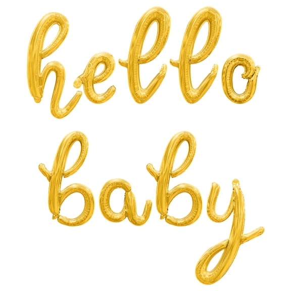 Cursive Script Letter Balloons - HELLO BABY 16" Inch Alphabet Letters Foil Mylar Balloon Baby Shower Party Banner (Gold)