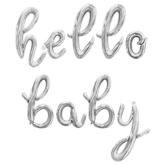 Cursive Script Letter Balloons - HELLO BABY 16" Inch Alphabet Letters Foil Mylar Balloon Baby Shower Party Banner (Silver)
