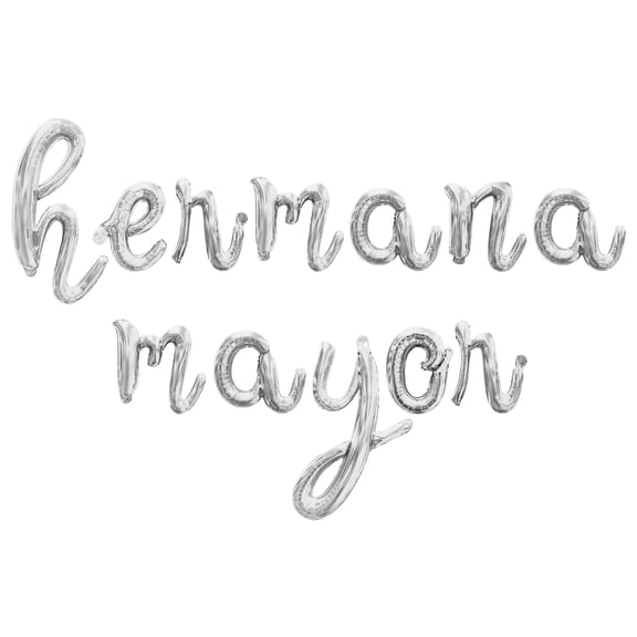 Cursive Script Letter Balloons - HERMANA MAYOR 16" Inch Alphabet Letters Foil Mylar Balloon Birth Announcement Party Banner (Silver)
