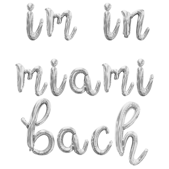 Cursive Script Letter Balloons - IM IN MIAMI BACH 16" Inch Alphabet Letters Foil Mylar Balloon Bachelorette or Bridal Shower Party Banner (Silver)