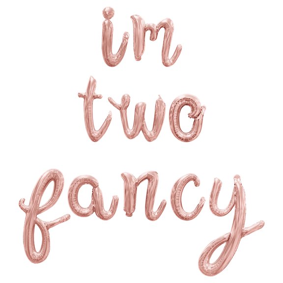 Cursive Script Letter Balloons - IM TWO FANCY 16" Inch Alphabet Letters Foil Mylar Balloon 2nd Birthday Party Banner (Rose Gold)