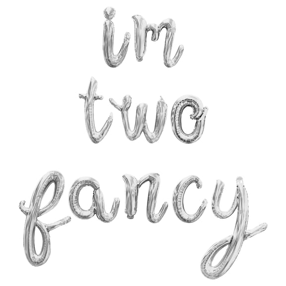 Cursive Script Letter Balloons - IM TWO FANCY 16" Inch Alphabet Letters Foil Mylar Balloon 2nd Birthday Party Banner (Silver)