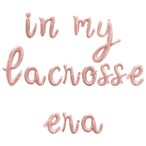 Cursive Script Letter Balloons - IN MY LACROSSE ERA 16" Inch Alphabet Letters Foil Mylar Balloon Lacrosse Themed Birthday Party Banner (Rose Gold)