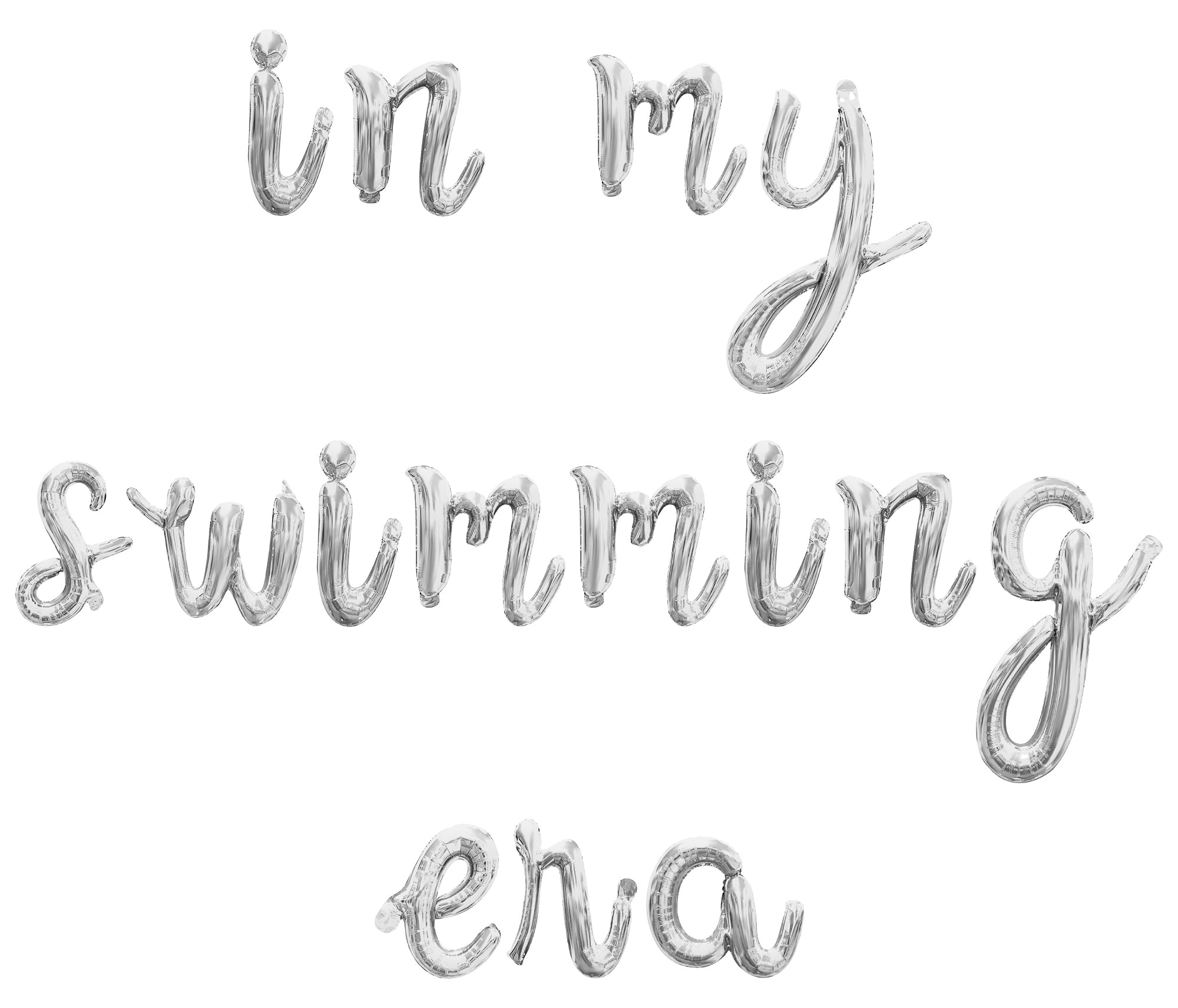 Cursive Script Letter Balloons - IN MY SWIMMING ERA 16" Inch Alphabet Letters Foil Mylar Balloon Swimming Themed Birthday Party Banner (Silver)