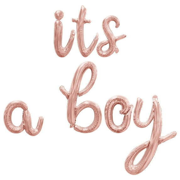 Cursive Script Letter Balloons - ITS A BOY 16" Inch Alphabet Letters Foil Mylar Balloon Baby Shower Party Banner (Rose Gold)